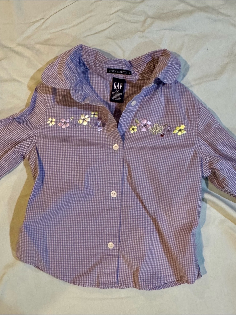 GAP Purple Gingham Button-Down Shirt with Floral Appliqué